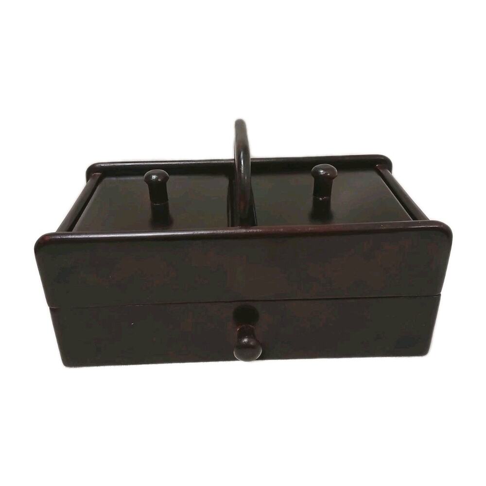 The Bombay Company Wood Sewing Box‎ Jewelry Organizer Desk Drawer Top Handle VNT